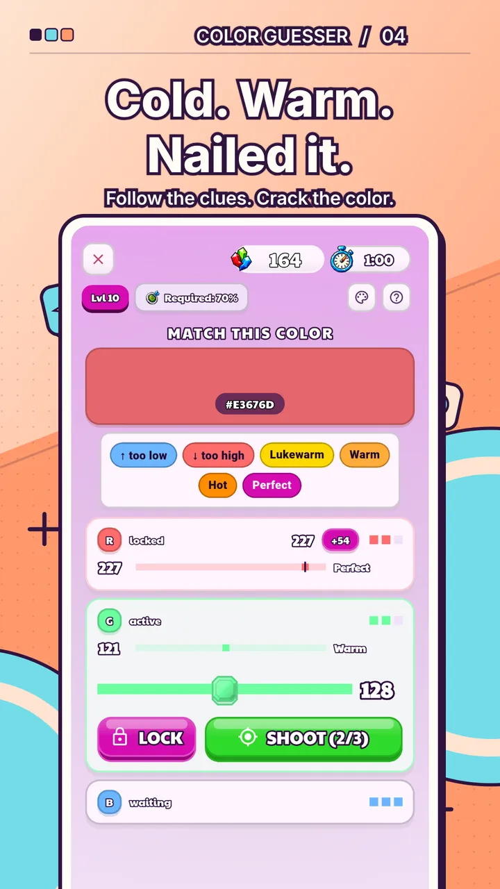 Sniper — guess color channels with hot/cold hints